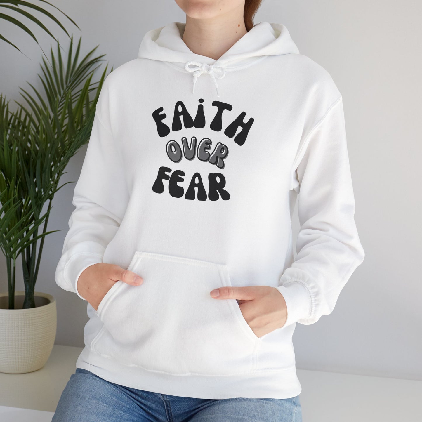 Faith Over Fear Christian Hoodie, Religious Sweatshirt, Unisex Christian Apparel, Inspirational Hooded Sweatshirt, Faith-based Clothing