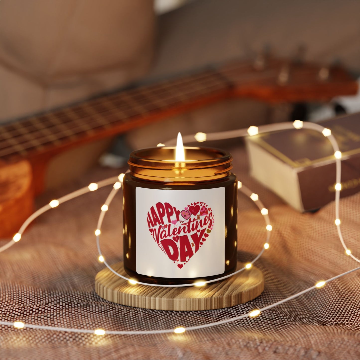 Happy Valentines Day Scented Soy Candle (Multi-Size, Amber Jar), Gift for Her or Him