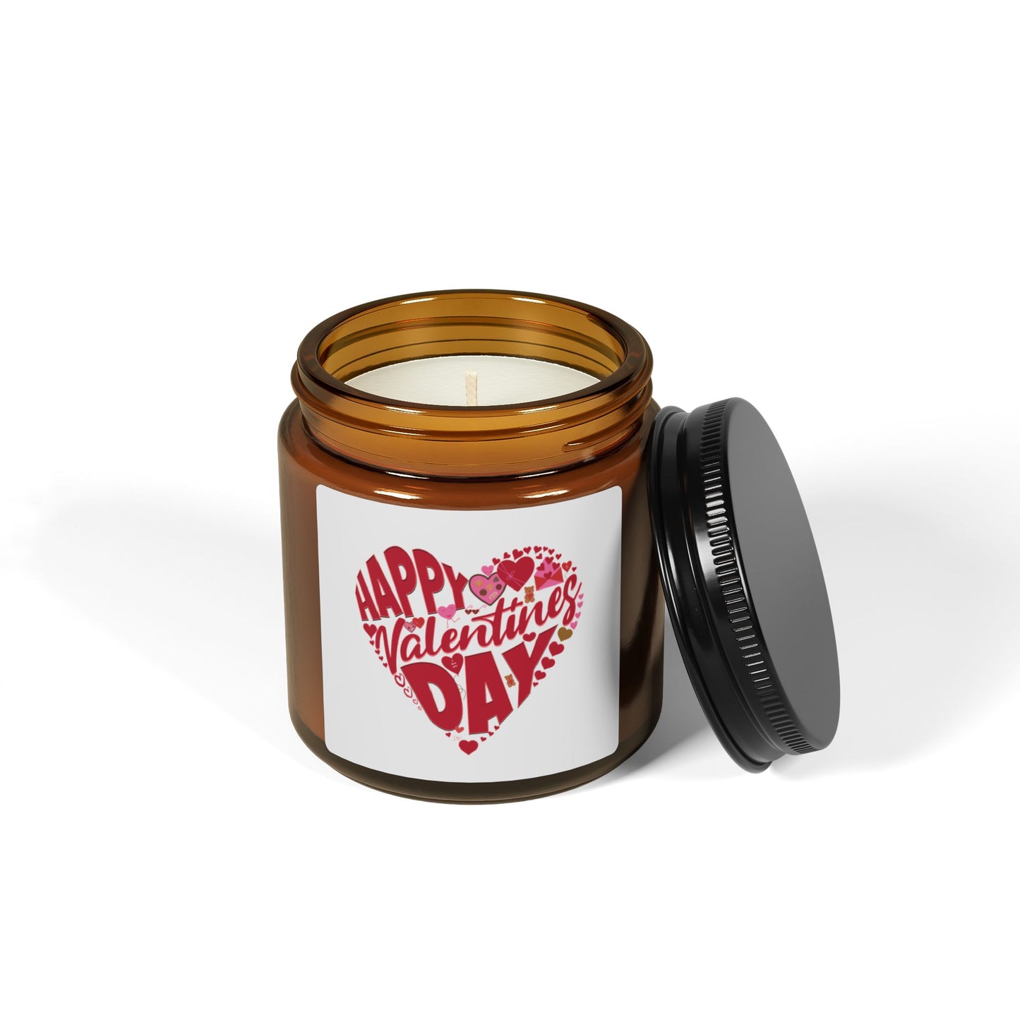 Happy Valentines Day Scented Soy Candle (Multi-Size, Amber Jar), Gift for Her or Him