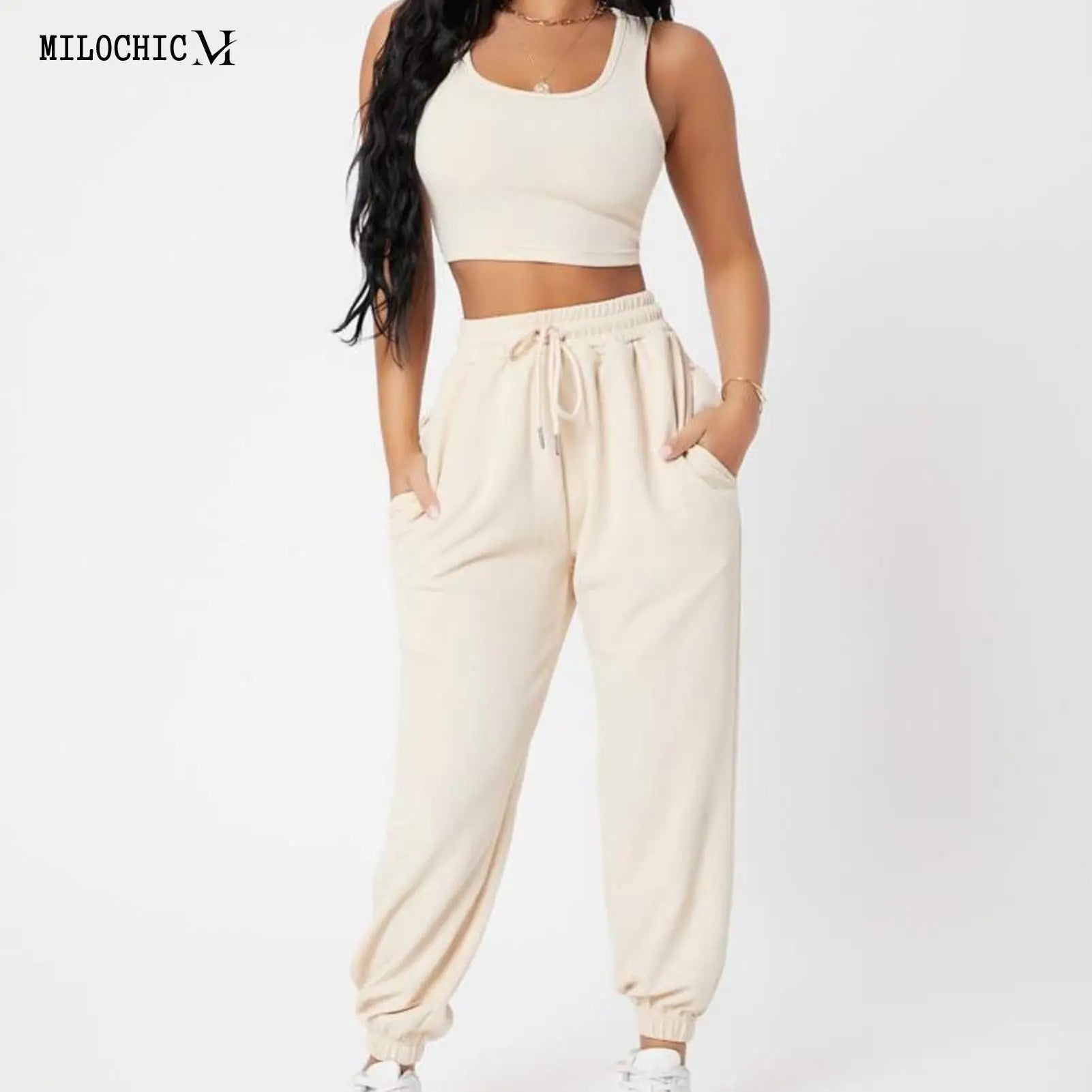 Summer Outfits Fashion Sleeveless Women Camisole+Sports Pants Knitted Casual Simple Solid Color 2 Pieces Trouser Sets