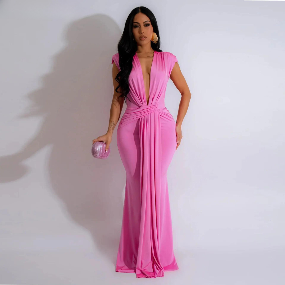 Sleeveless Deep V Waist Sexy Solid Color Stretch Elegant Dress