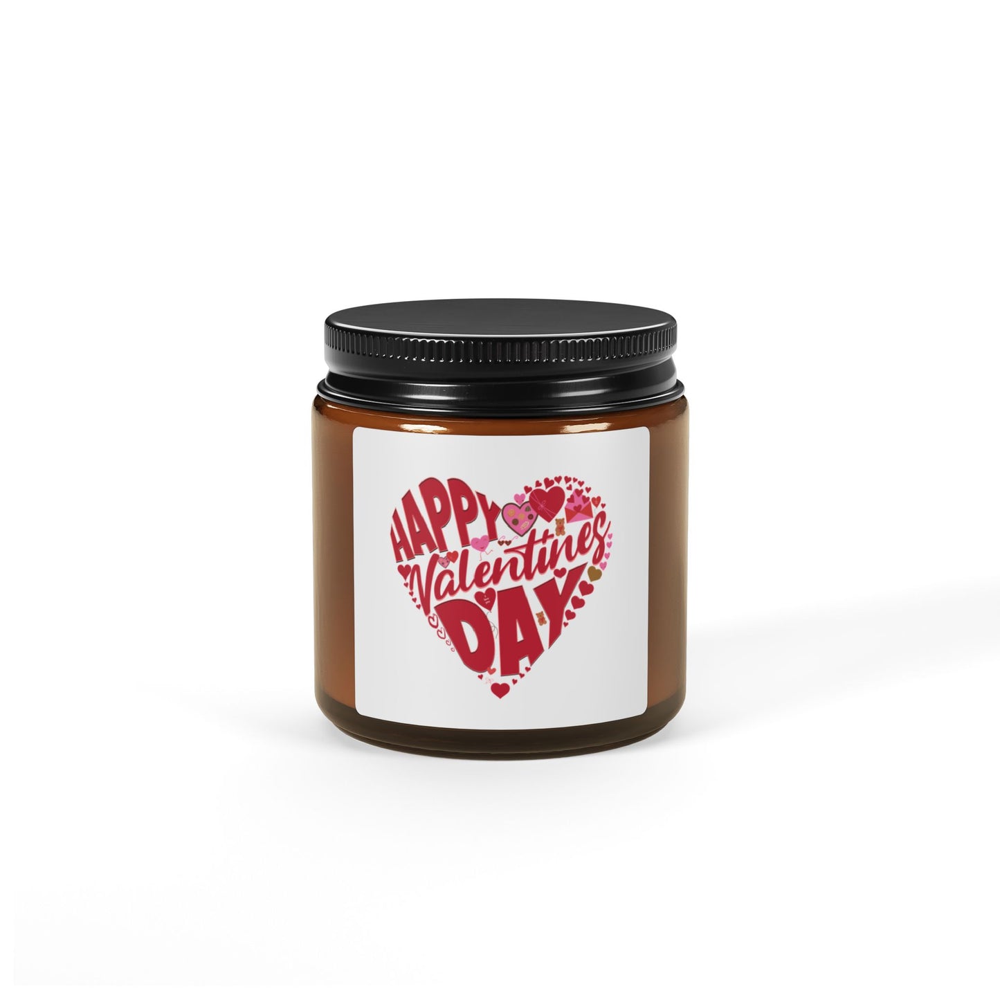 Happy Valentines Day Scented Soy Candle (Multi-Size, Amber Jar), Gift for Her or Him