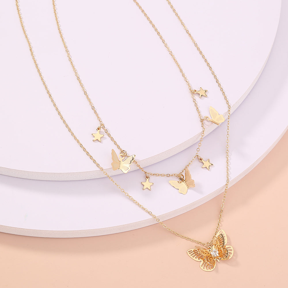 European and American cross-border jewelry, simple and fashionable new products, all-match golden butterfly multi-layer necklace female ins accessories