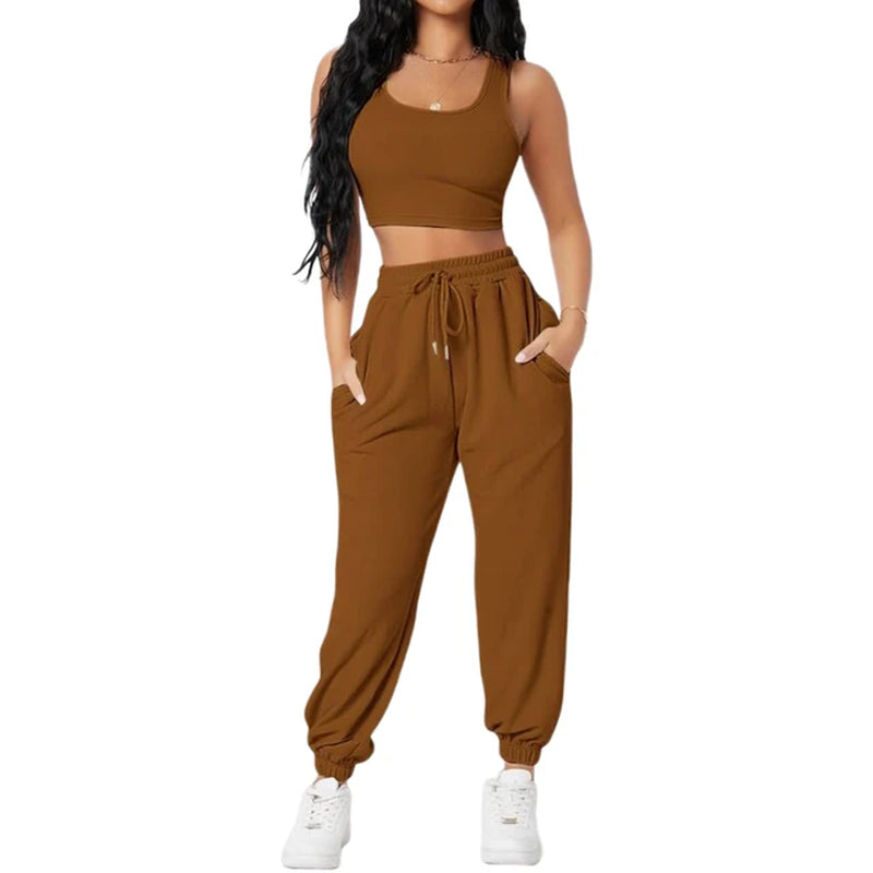Summer Outfits Fashion Sleeveless Women Camisole+Sports Pants Knitted Casual Simple Solid Color 2 Pieces Trouser Sets