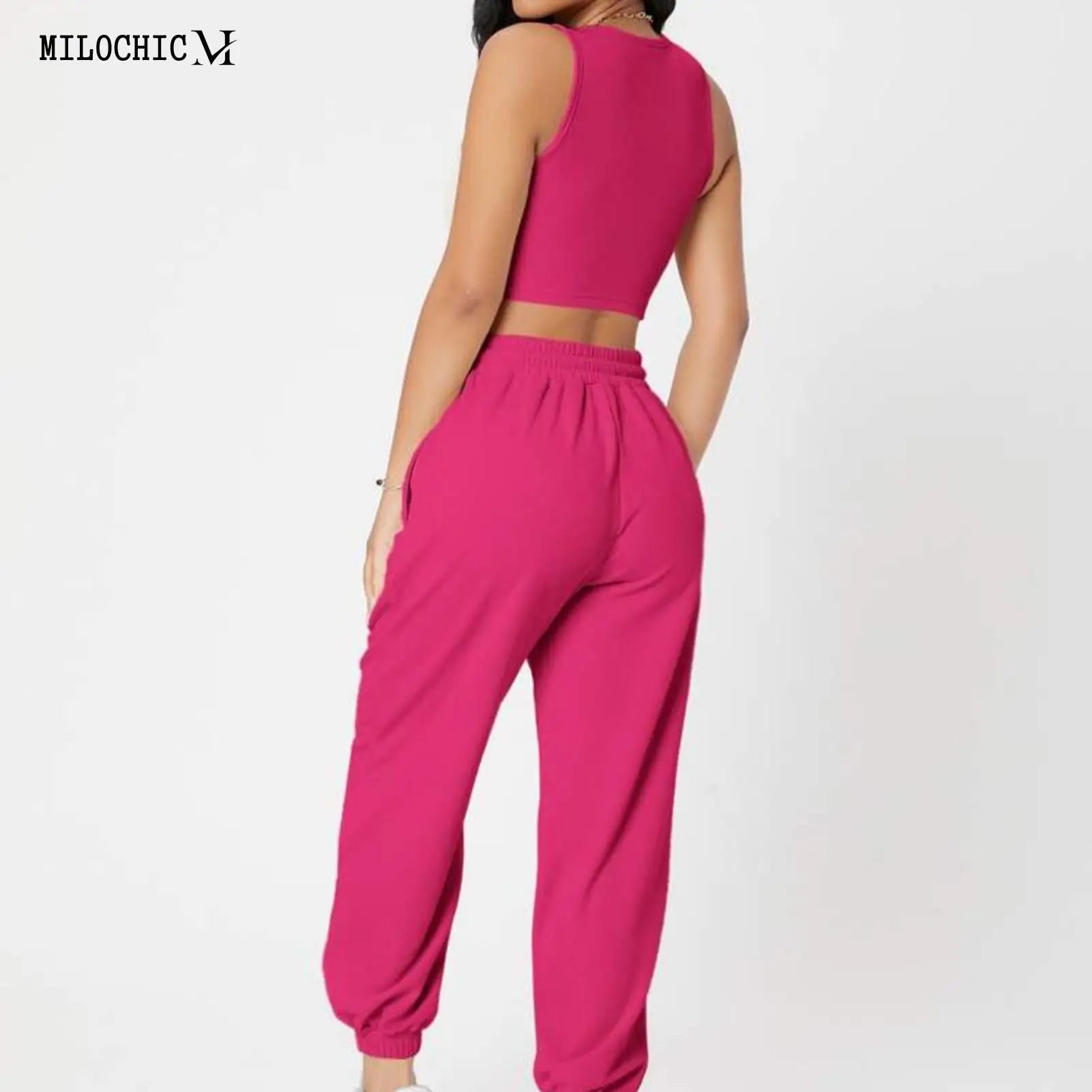 Summer Outfits Fashion Sleeveless Women Camisole+Sports Pants Knitted Casual Simple Solid Color 2 Pieces Trouser Sets