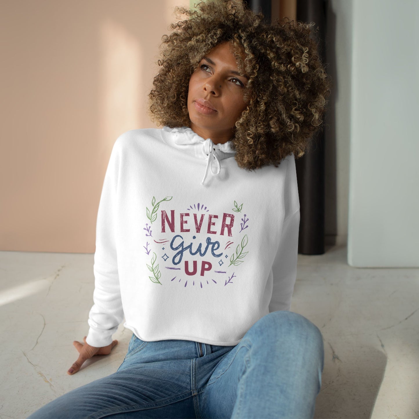 Motivational Sweatshirt, Never Give Up Crop Hoodie, Womens Crop Hoodie, Gift for Her, Mental Health Shirt