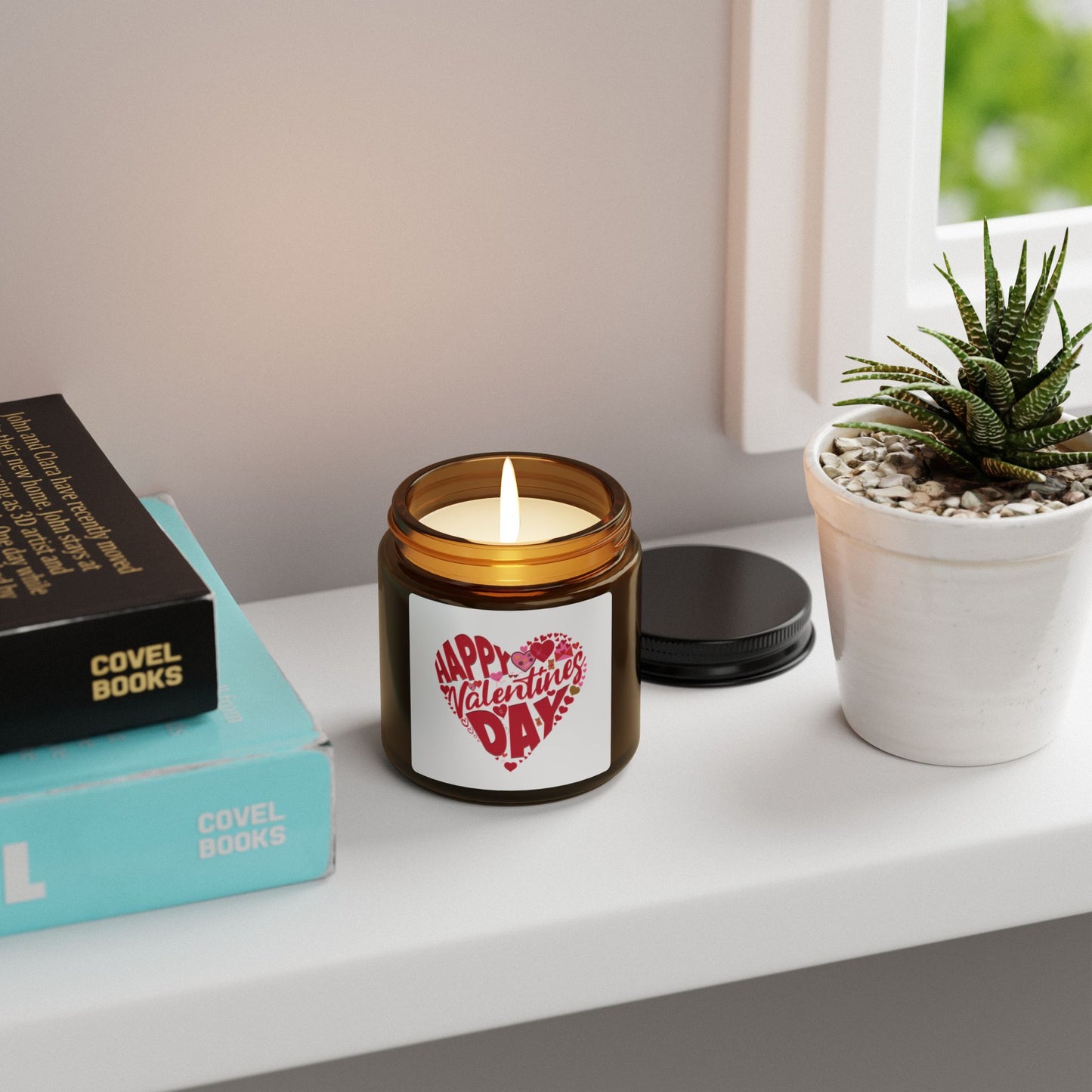 Happy Valentines Day Scented Soy Candle (Multi-Size, Amber Jar), Gift for Her or Him