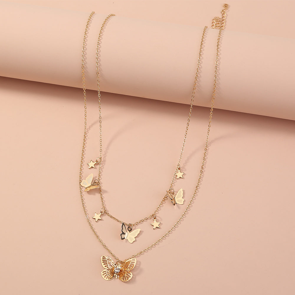 European and American cross-border jewelry, simple and fashionable new products, all-match golden butterfly multi-layer necklace female ins accessories