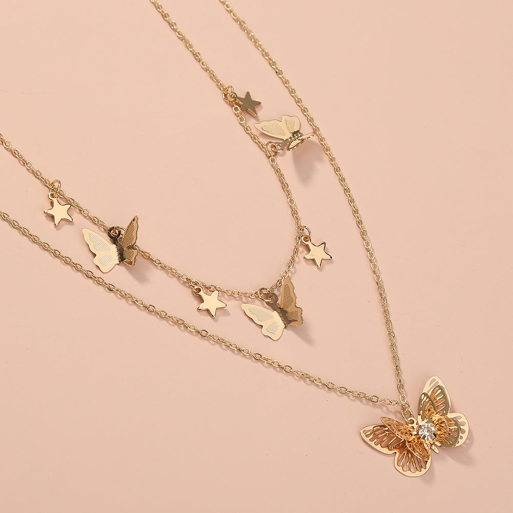 European and American cross-border jewelry, simple and fashionable new products, all-match golden butterfly multi-layer necklace female ins accessories
