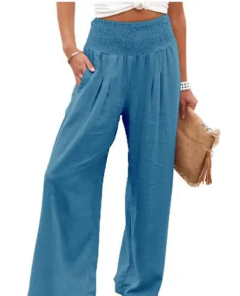 Autumn and Winter Women's Casual Cotton Hemp High Waist Pull Elastic Waist Pants