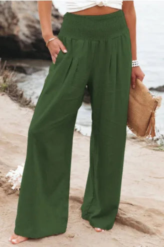 Autumn and Winter Women's Casual Cotton Hemp High Waist Pull Elastic Waist Pants