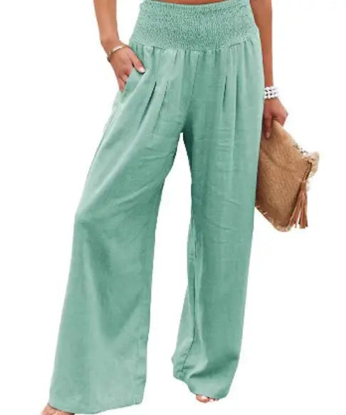 Autumn and Winter Women's Casual Cotton Hemp High Waist Pull Elastic Waist Pants