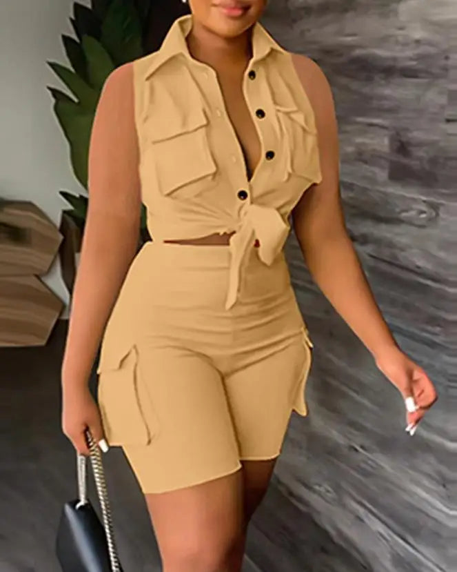 Women's Buttoned Two-Piece Shorts Set