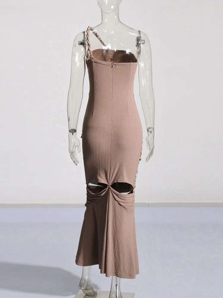 One Shoulder Rope Dress Female Fashion