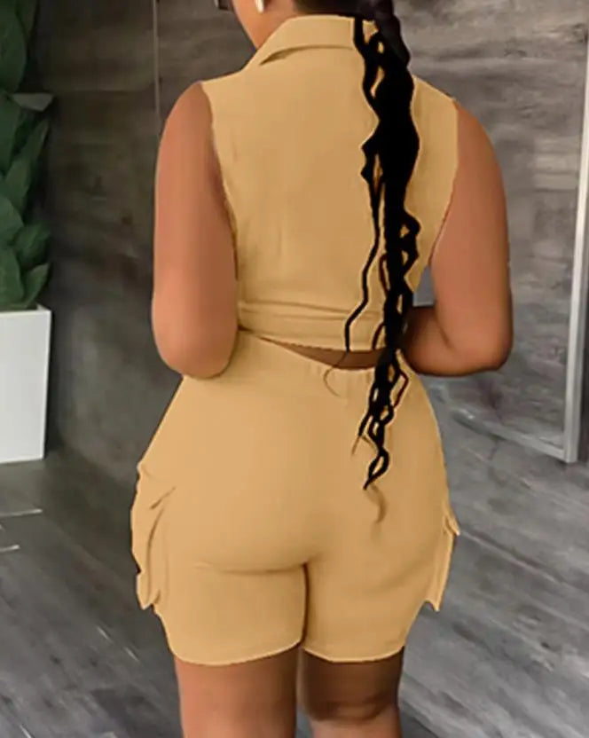 Women's Buttoned Two-Piece Shorts Set