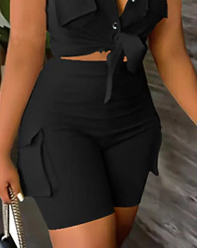 Women's Buttoned Two-Piece Shorts Set