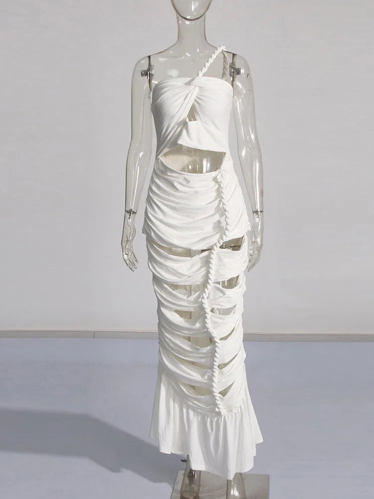 One Shoulder Rope Dress Female Fashion
