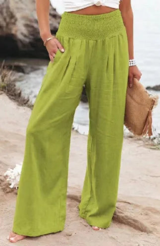 Autumn and Winter Women's Casual Cotton Hemp High Waist Pull Elastic Waist Pants