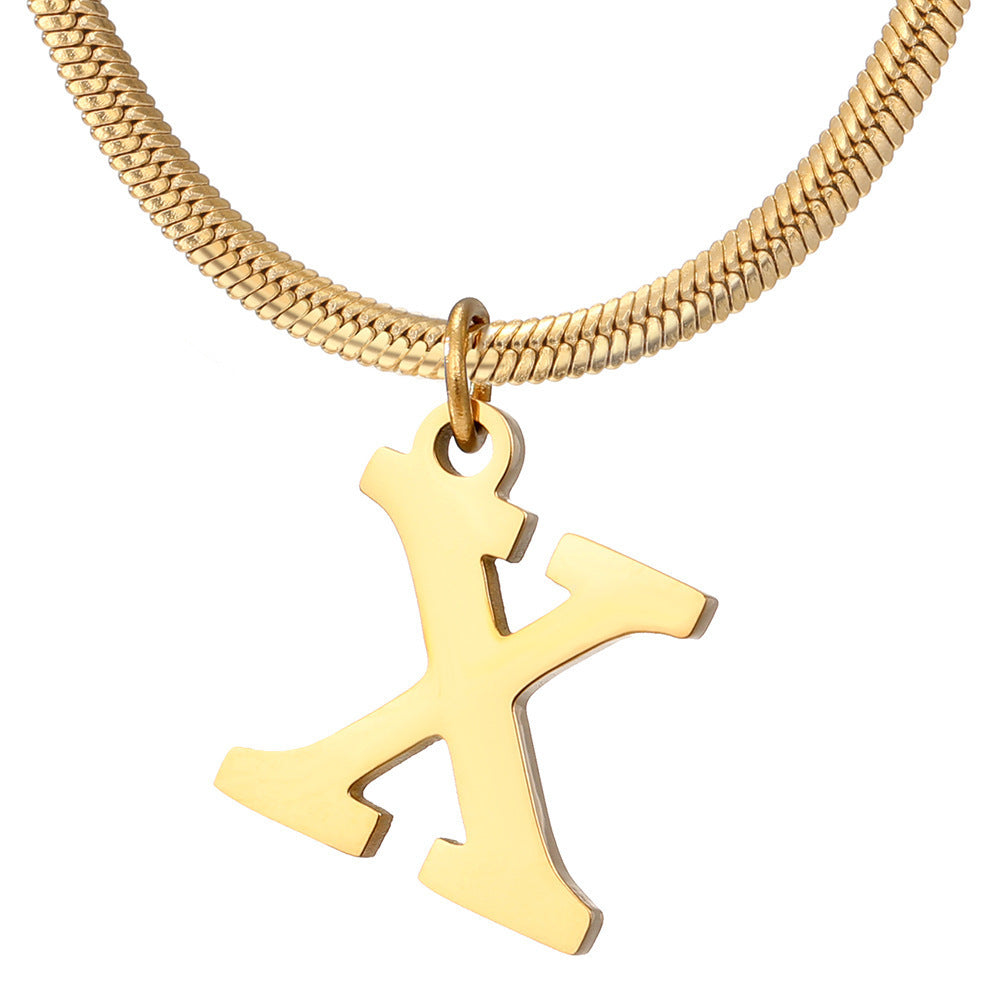Minimalist A-Z Letter Pendant Necklace For Women Stainless Steel Gold Color Snake Chains Jewelry Birthday Gift