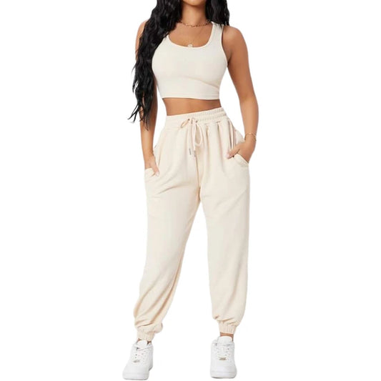 Summer Outfits Fashion Sleeveless Women Camisole+Sports Pants Knitted Casual Simple Solid Color 2 Pieces Trouser Sets