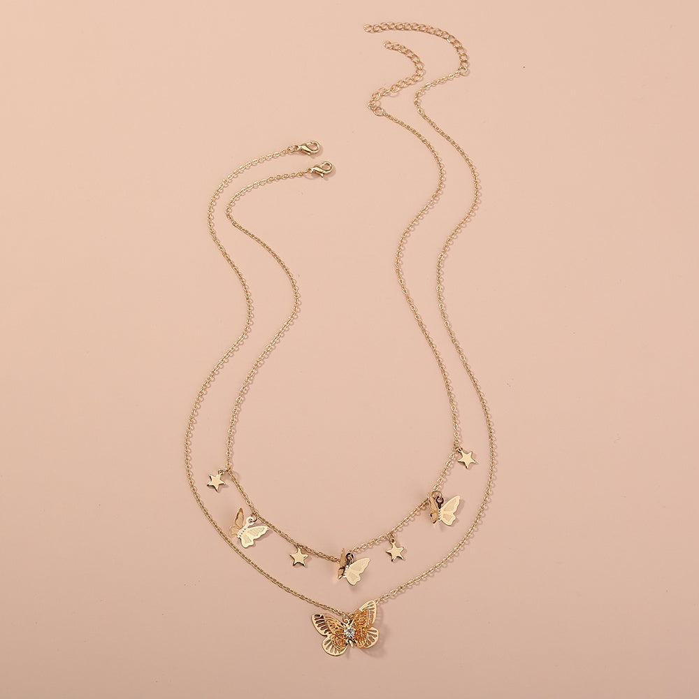 European and American cross-border jewelry, simple and fashionable new products, all-match golden butterfly multi-layer necklace female ins accessories