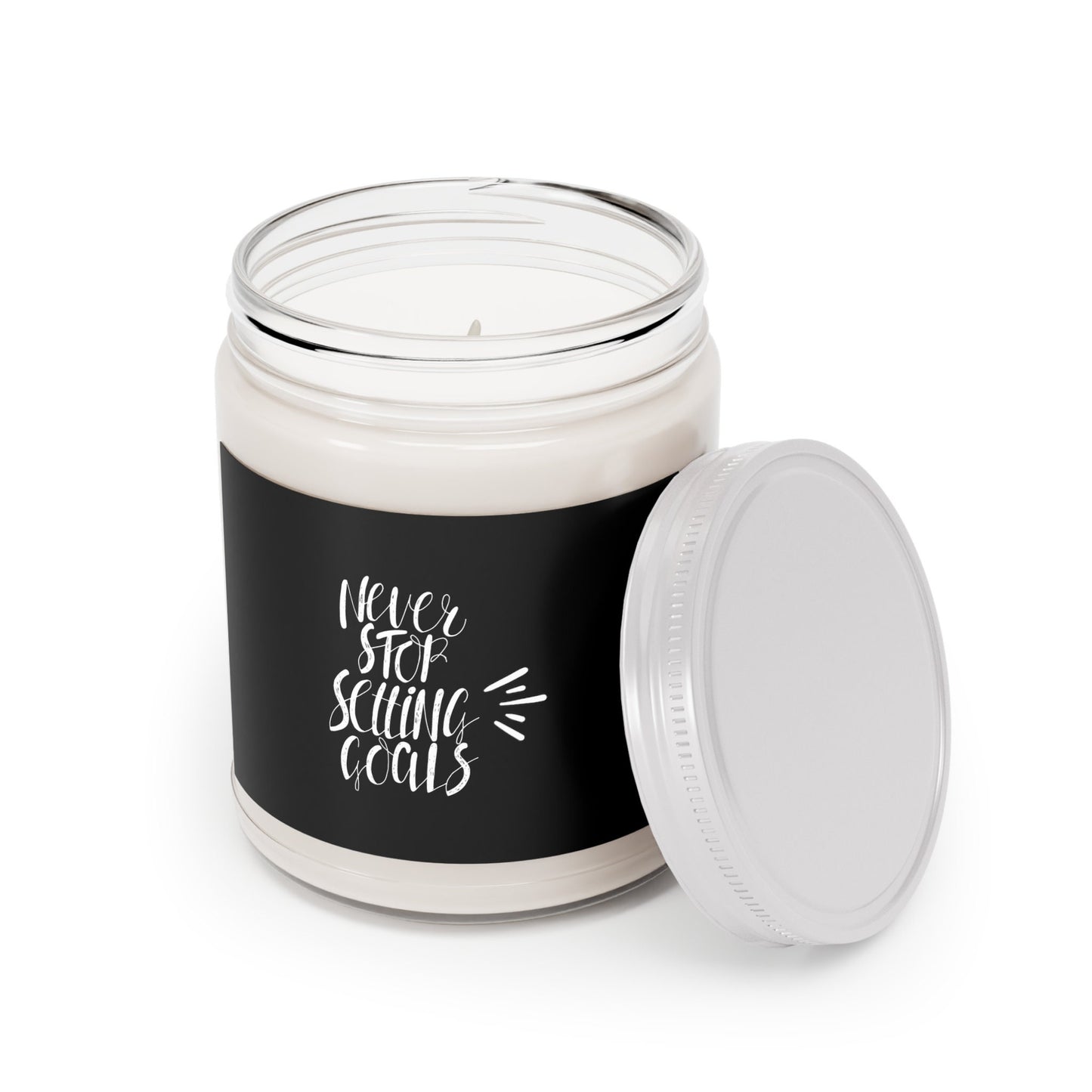 Never Stop Setting Goals, Create an uplifting atmosphere: Motivational Quote Scented Candle - ideal for housewarming gifts, Glass Jar Candle