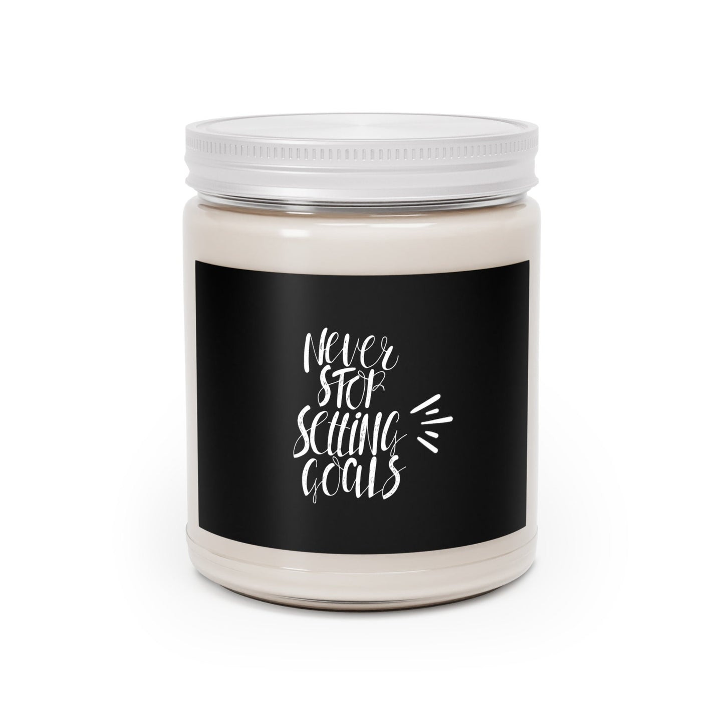 Never Stop Setting Goals, Create an uplifting atmosphere: Motivational Quote Scented Candle - ideal for housewarming gifts, Glass Jar Candle
