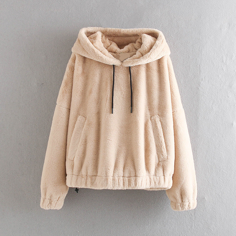 Hoodies Sweatshirts TRAF Pullovers Pockets Teddy Long-Sleeve Female Vintage Women Fashion