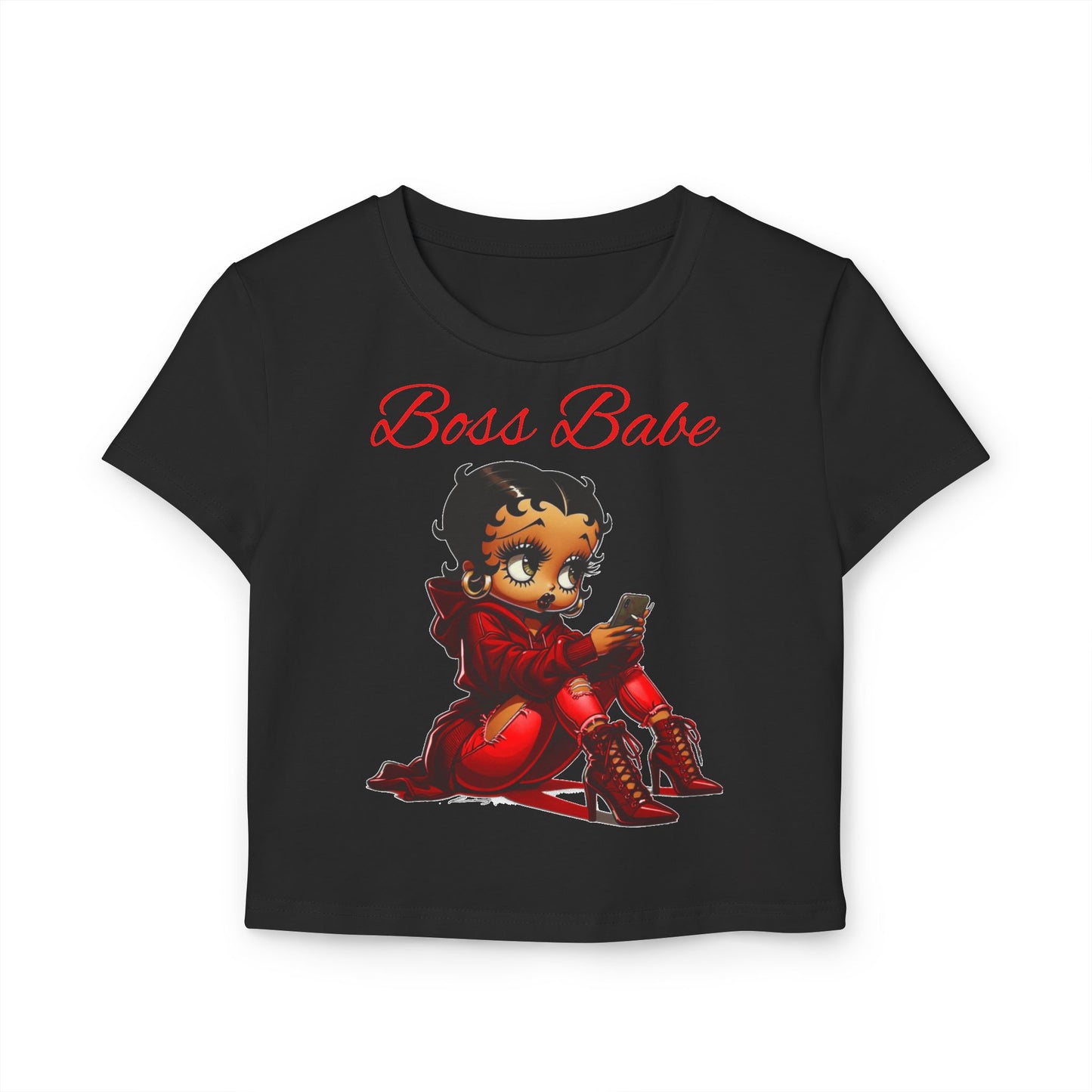 Black Betty Boop Women's Baby Tee, Boss Babe T-Shirt, Feminine Graphic Tee, Cute Summer Top, Gift for Her, Retro Character Shirt