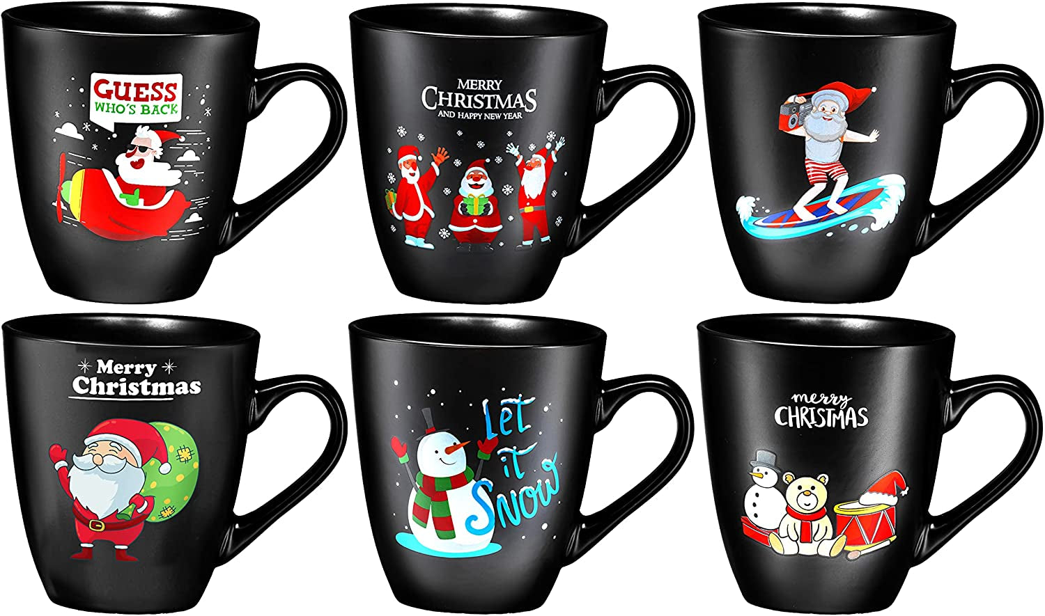 16 Oz Ceramic Christmas Theme Coffee Mug Set of 6, Best Coffee Holiday Mug Set for Your Christmas Gift, Durable Material,Sturdy Handles, Cappacino, Tea Cups,Birthday Gift