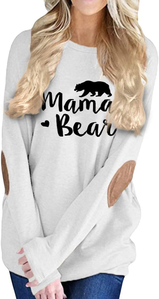 Womens Winter Long Sleeve Outdoor Coat Mama Bear T-Shirt Sweatshirt Top White L