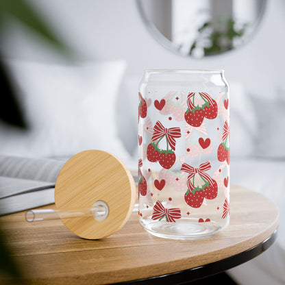 Strawberry Sipper Glass, 16oz - Fun and Vibrant Drinking Cup for Summer Parties, Picnics, and BBQs - Cute Glassware Gift for Fruit Lovers -