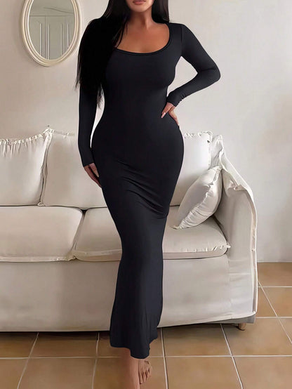 SHEIN Ezwear Solid Scoop Neck Bodycon Dress