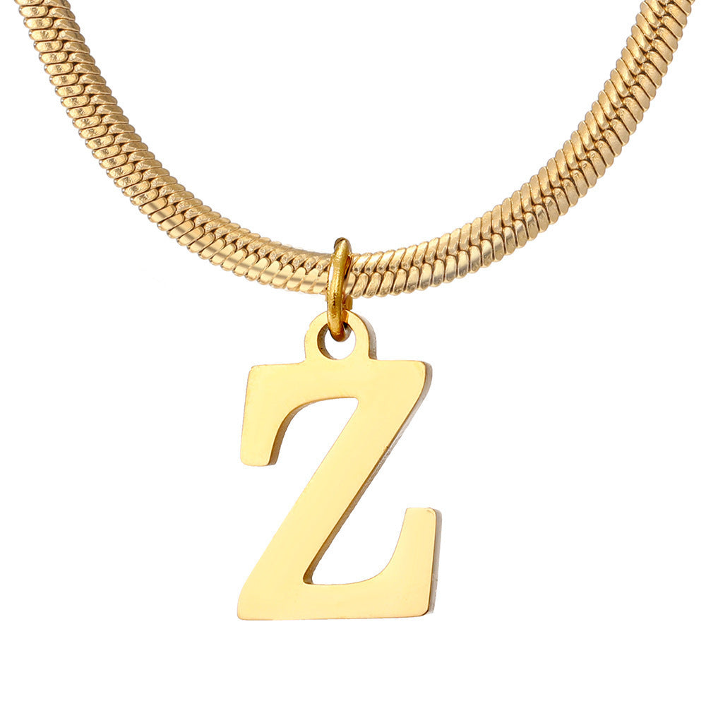 Minimalist A-Z Letter Pendant Necklace For Women Stainless Steel Gold Color Snake Chains Jewelry Birthday Gift