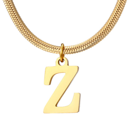 Minimalist A-Z Letter Pendant Necklace For Women Stainless Steel Gold Color Snake Chains Jewelry Birthday Gift