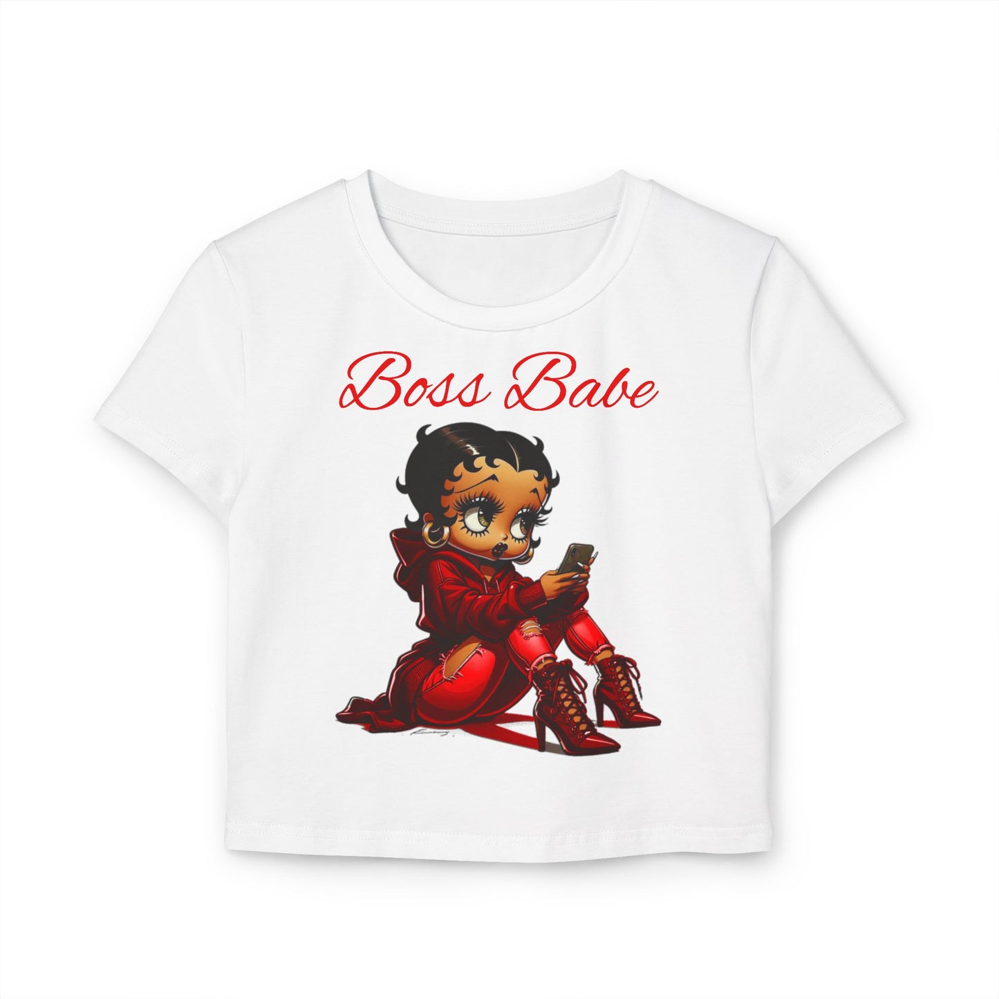 Black Betty Boop Women's Baby Tee, Boss Babe T-Shirt, Feminine Graphic Tee, Cute Summer Top, Gift for Her, Retro Character Shirt