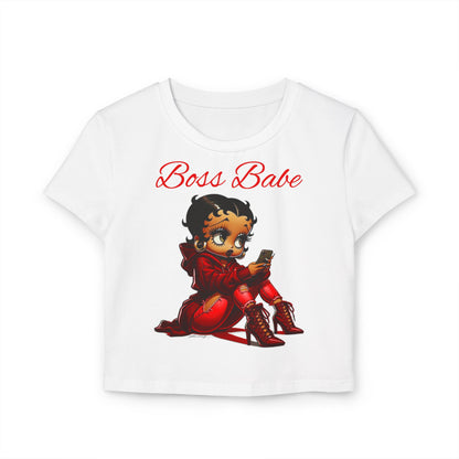 Black Betty Boop Women's Baby Tee, Boss Babe T-Shirt, Feminine Graphic Tee, Cute Summer Top, Gift for Her, Retro Character Shirt