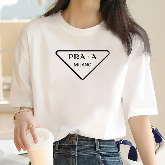 Casual Letter Print Short-sleeved T-shirt 2024 Spring New WOMEN'S Versatile Loose round Neck Top