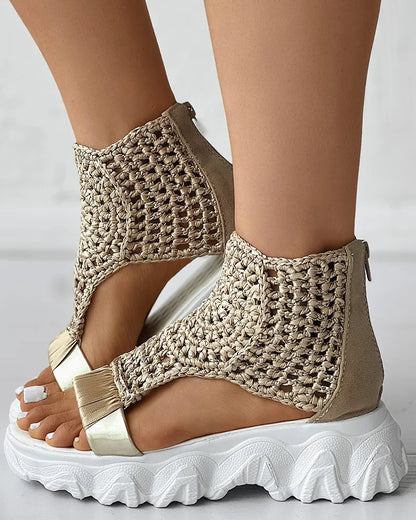 Braided Geometric Wedge Sandals