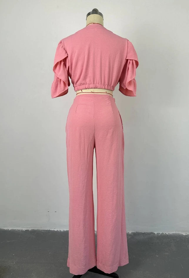 Women Two Piece Set Crop Top Wide leg pants