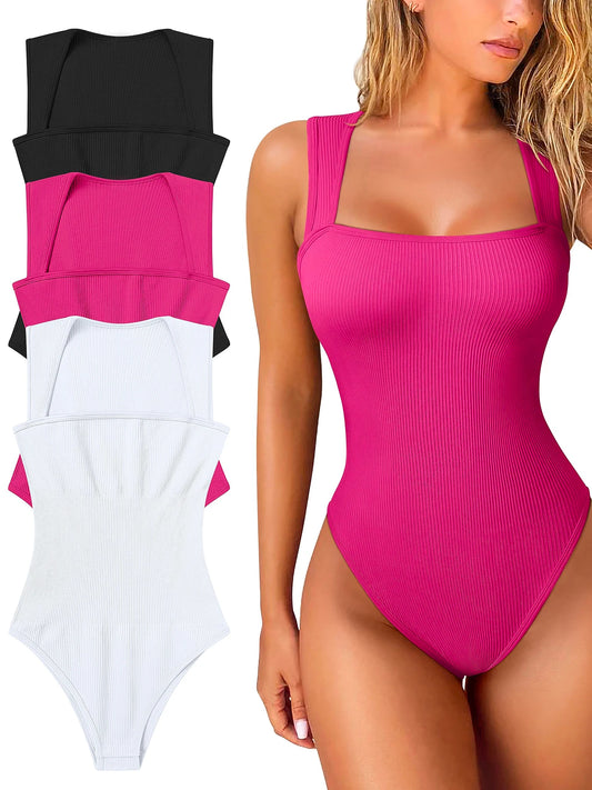 Women's sexy sleeveless square neck ribbed camisole Yoga jumpsuit