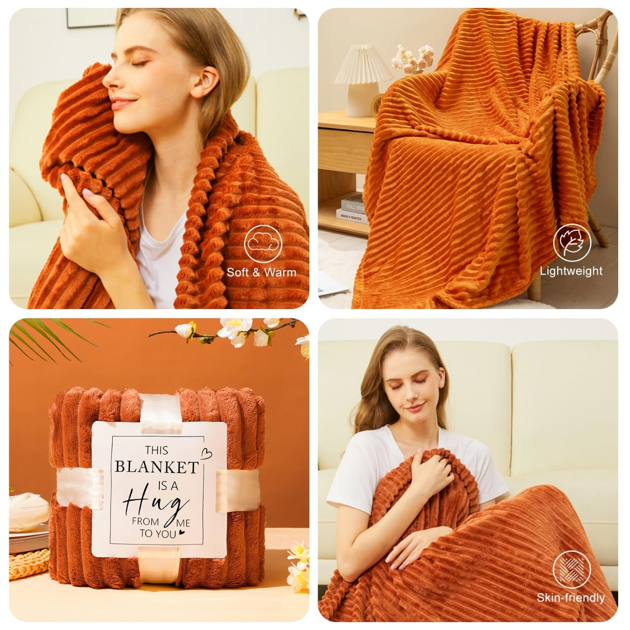 Gifts for Women,Cozy Gifts, Happy Birthday,Luxury Self Care Get Well Gifts,Relaxing Spa Gifts Baskets W/ Blanket Socks Orange Rose,Mother’S Day,Valentine’S Day Gifts for Her