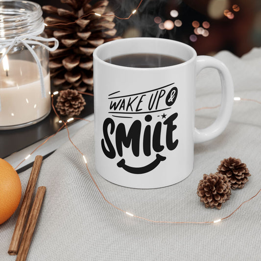 Wake Up & Smile, Elevate Your Morning Routine with a Motivational Quote Coffee Mug - Perfect Gift Idea For Him or Her, Ceramic Coffee Mug