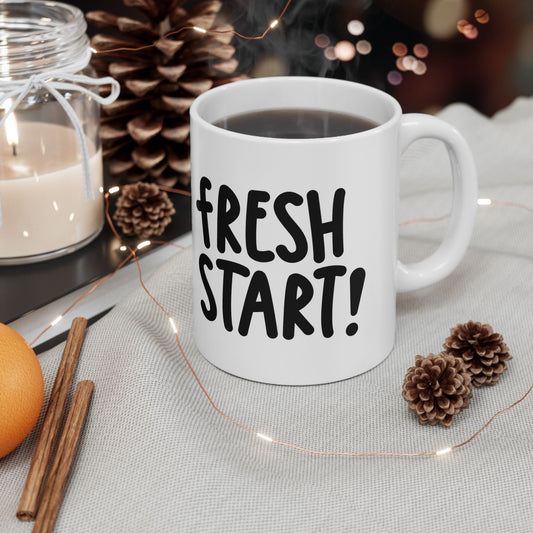 Fresh Start!, Elevate Your Morning Routine with a Motivational Quote Coffee Mug - Perfect Gift Idea For Him or Her, Ceramic Coffee Mug