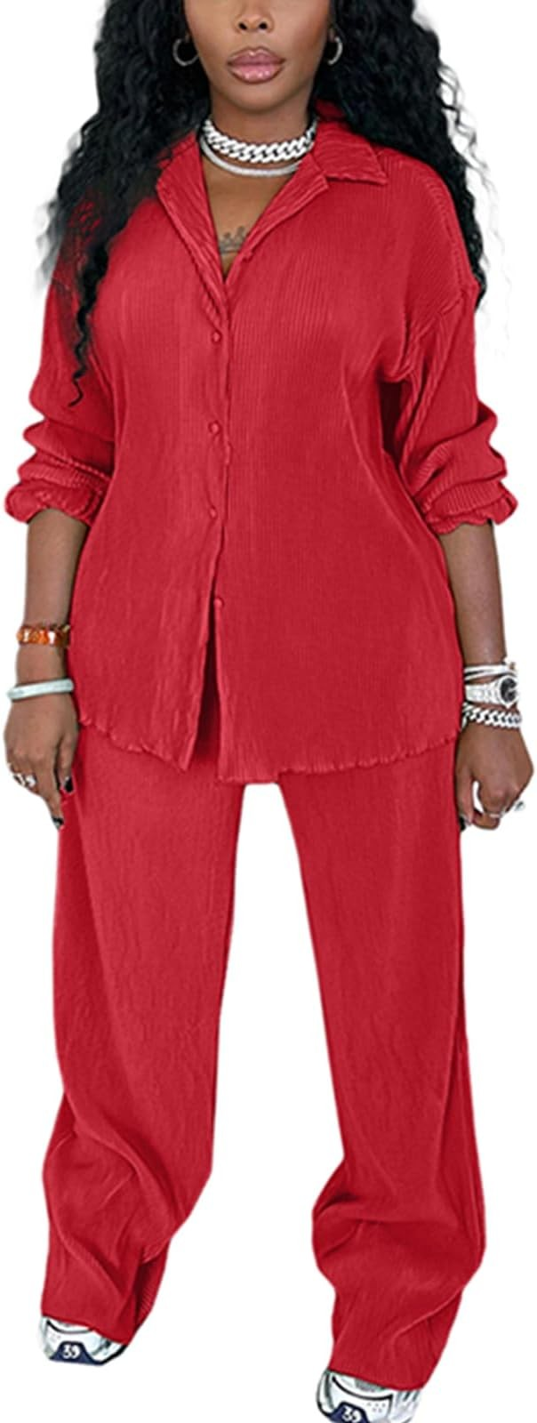 Fashion Pleated Women's Elegant 2 Piece Tracksuit